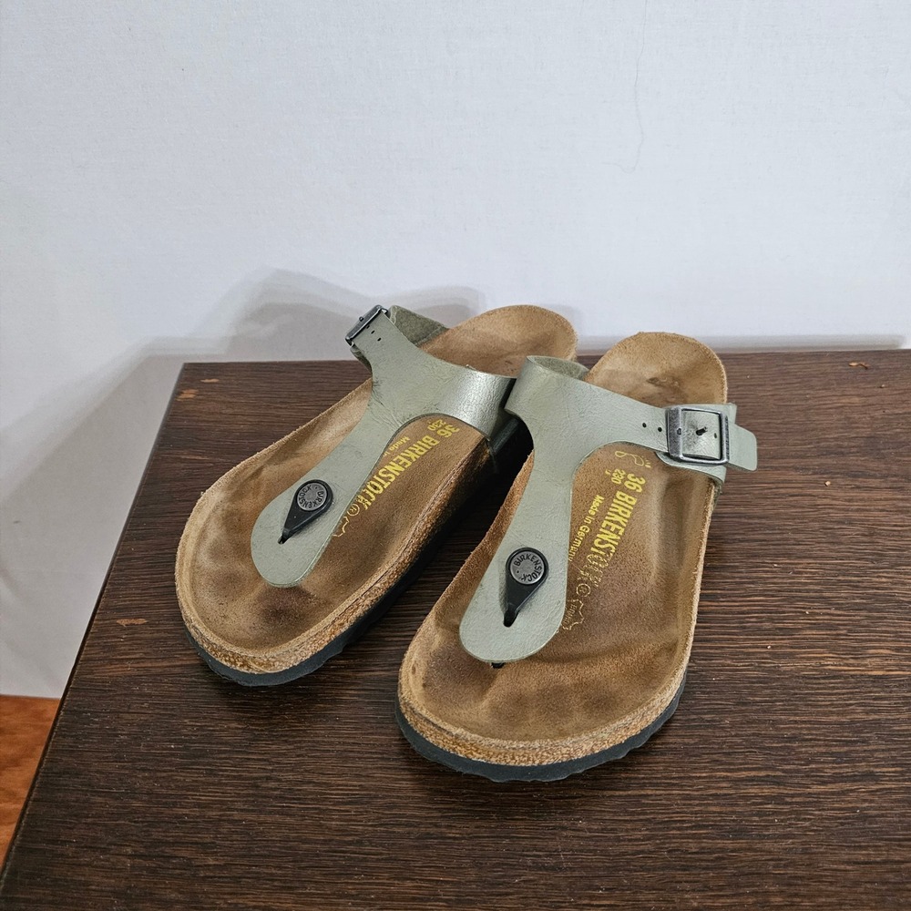 Birkenstock Gizeh Metallic Silver Thong Sandals Womens 36 L5 M4 Cork Footbed